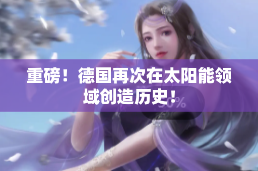 重磅！德国再次在太阳能领域创造历史！